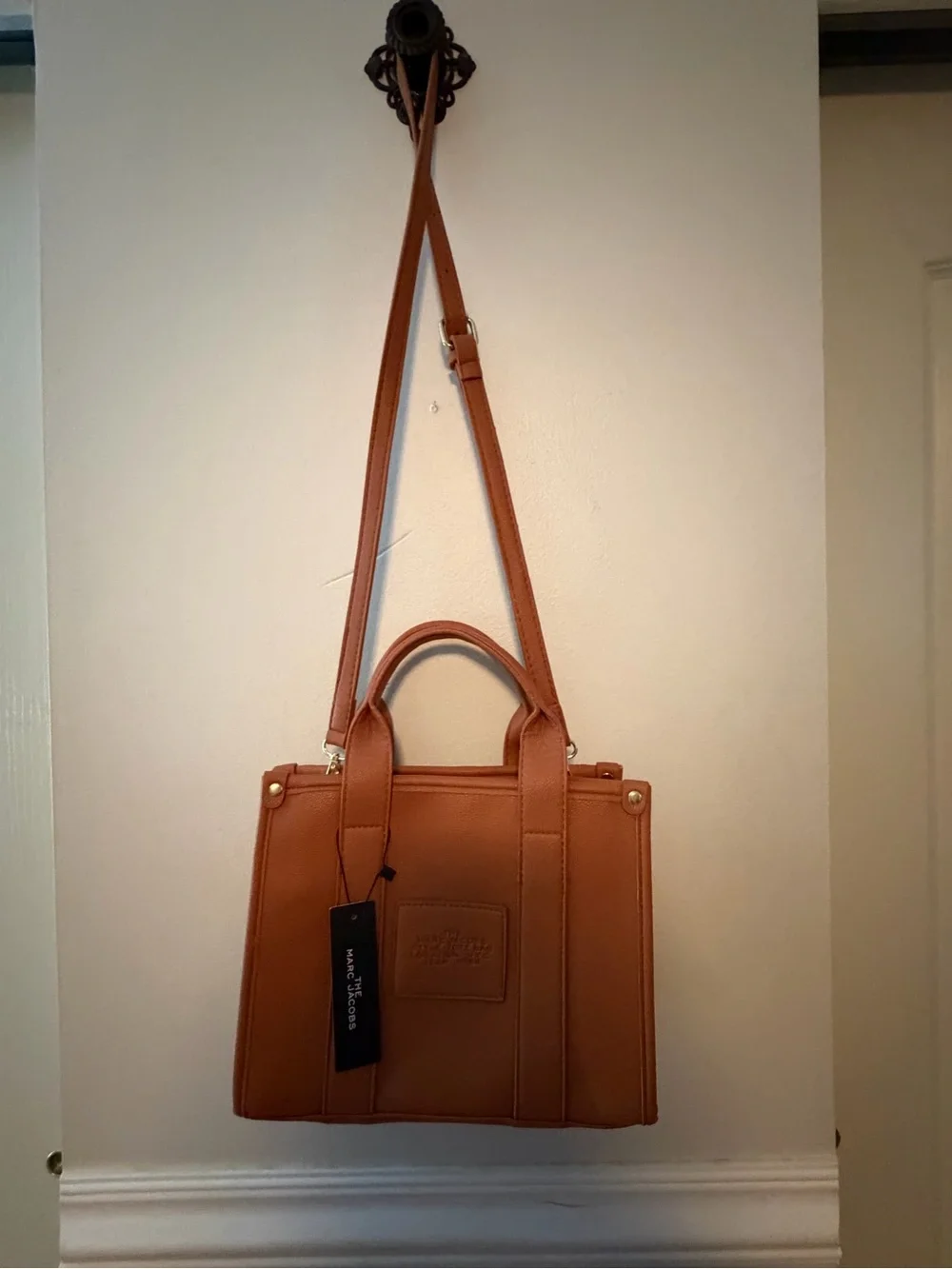 Marc Jacobs Small Brown Leather The Tote Bag with White Logo